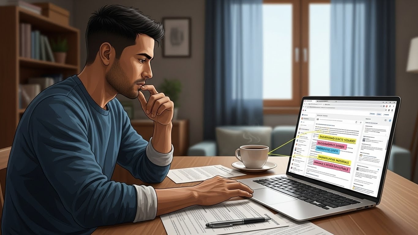 Cómo evitar fraudes laborales en Estados Unidos si eres inmigrante - "Ilustración realista de un inmigrante latino revisando ofertas laborales para evitar fraudes en Estados Unidos."