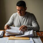 Cómo solicitar asilo en Estados Unidos Paso a Paso (Explicado Fácil) Guía Definitiva 2025 - Inmigrante latino organizando documentos para solicitar asilo en Estados Unidos