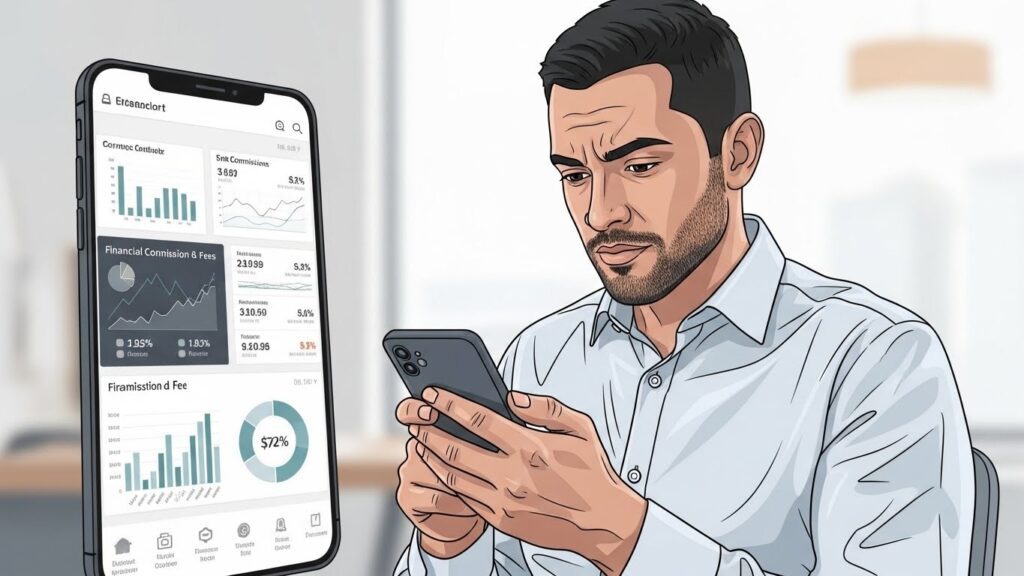 Consejos para enviar dinero de USA a Latinoamérica - Latino revisando tarifas y comisiones antes de enviar dinero