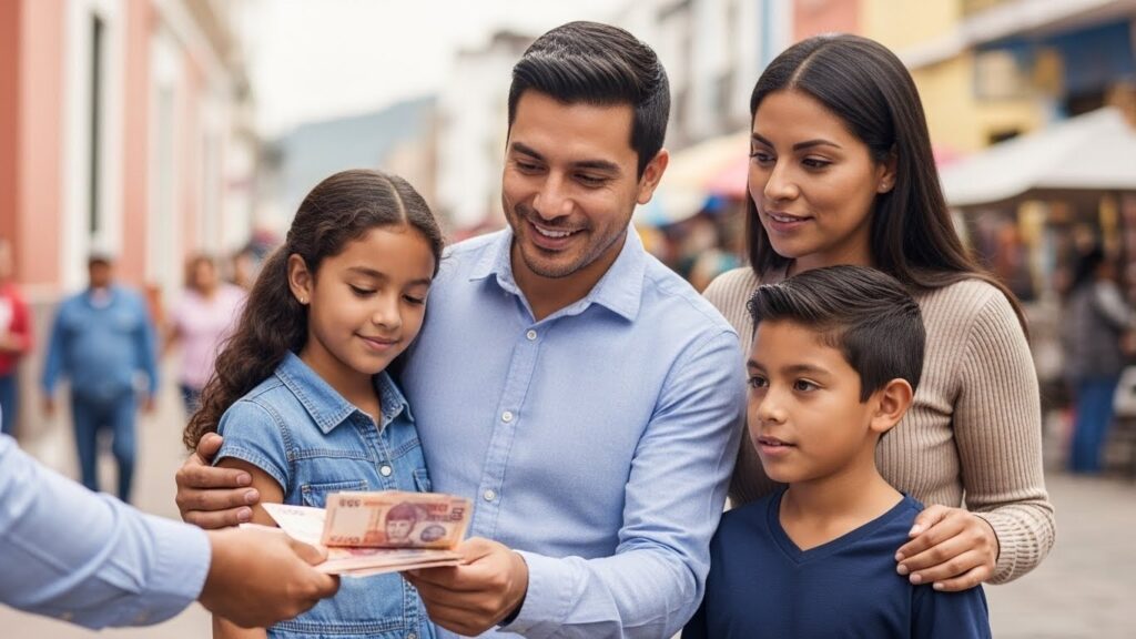 Consejos para enviar dinero de USA a Latinoamérica - Familia recibiendo dinero de remesas con tranquilidad