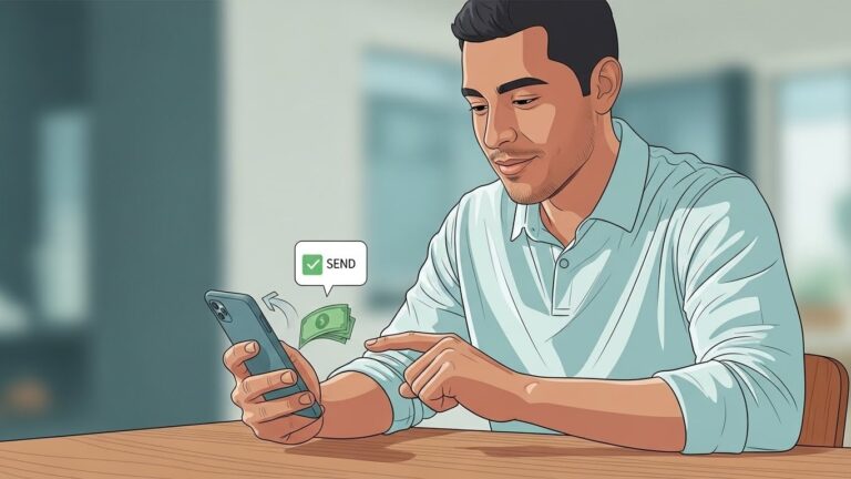 Consejos para enviar dinero de USA a Latinoamérica - Persona latina enviando dinero desde Estados Unidos mediante una app segura