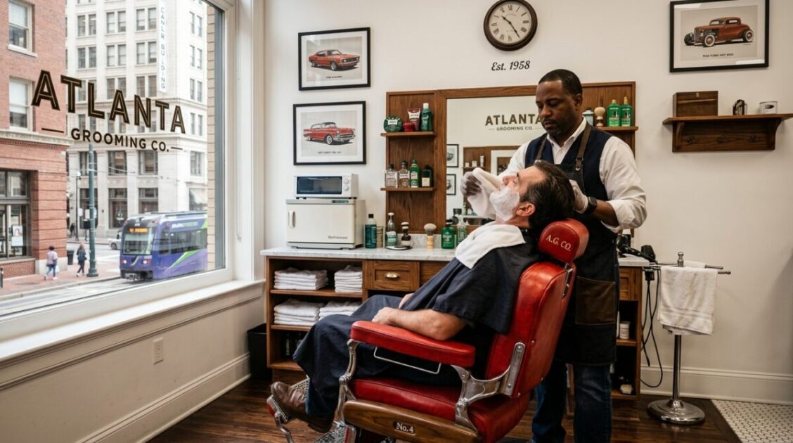 Afeitado tradicional con toalla caliente en Classic Intown Barbershop & MEN Spa en Downtown Atlanta.