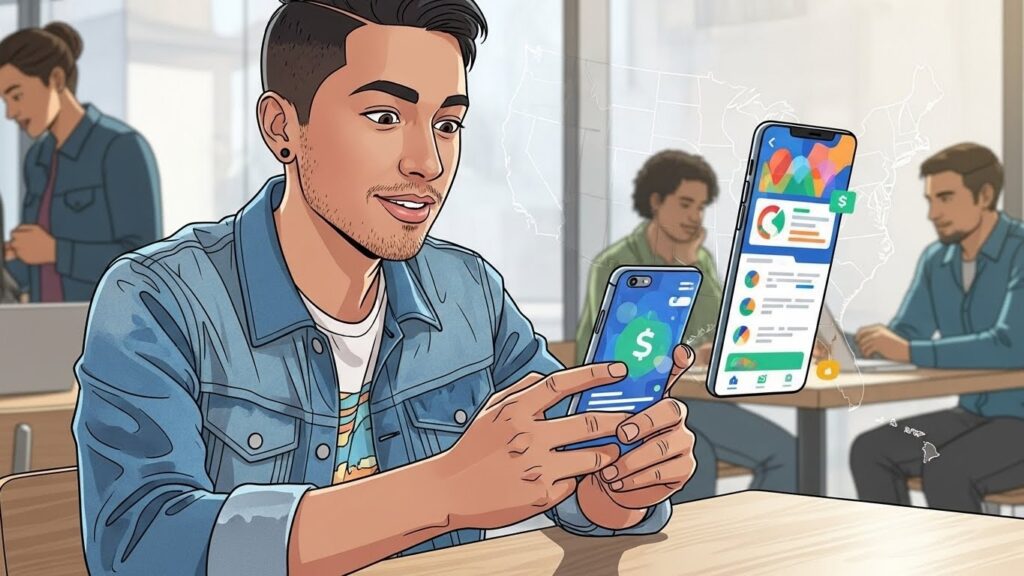 Cómo abrir una cuenta bancaria en USA siendo inmigrante - Latino usando banca móvil en USA