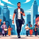 Cómo adaptarse culturalmente en Estados Unidos como latino - Latino caminando por una ciudad en Estados Unidos