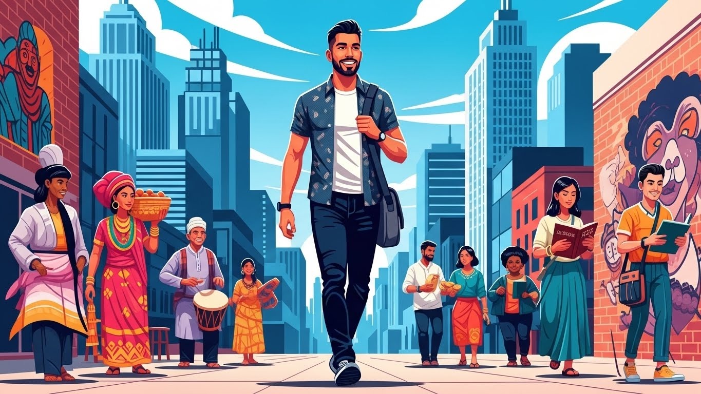 Cómo adaptarse culturalmente en Estados Unidos como latino - Latino caminando por una ciudad en Estados Unidos