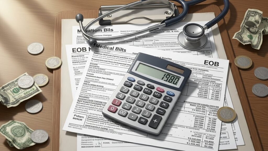 Cómo funcionan los costos de salud en Estados Unidos para inmigrantes - “Ilustración realista mostrando precios médicos en Estados Unidos.”