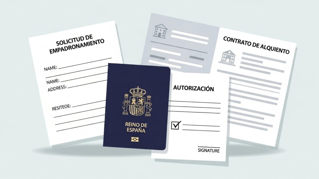 Cómo solicitar el Empadronamiento en España siendo inmigrante - “Ilustración de documentos necesarios para el empadronamiento en España.”