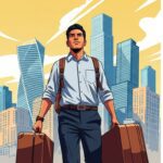 Consejos para latinos recién llegados a Estados Unidos - Latino recién llegado a Estados Unidos con maletas