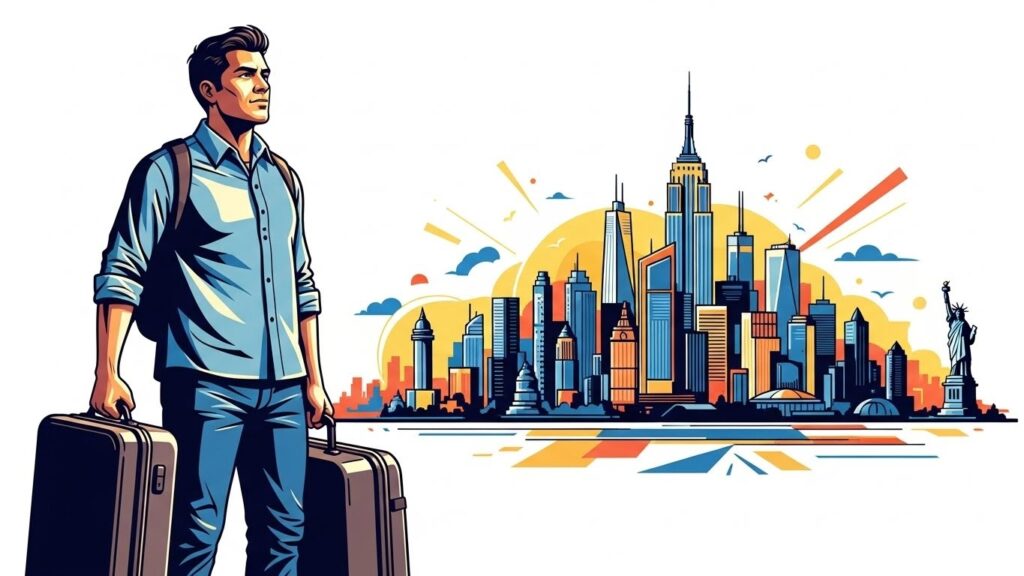 Consejos para latinos recién llegados a Estados Unidos - Latino recién llegado a Estados Unidos con maletas