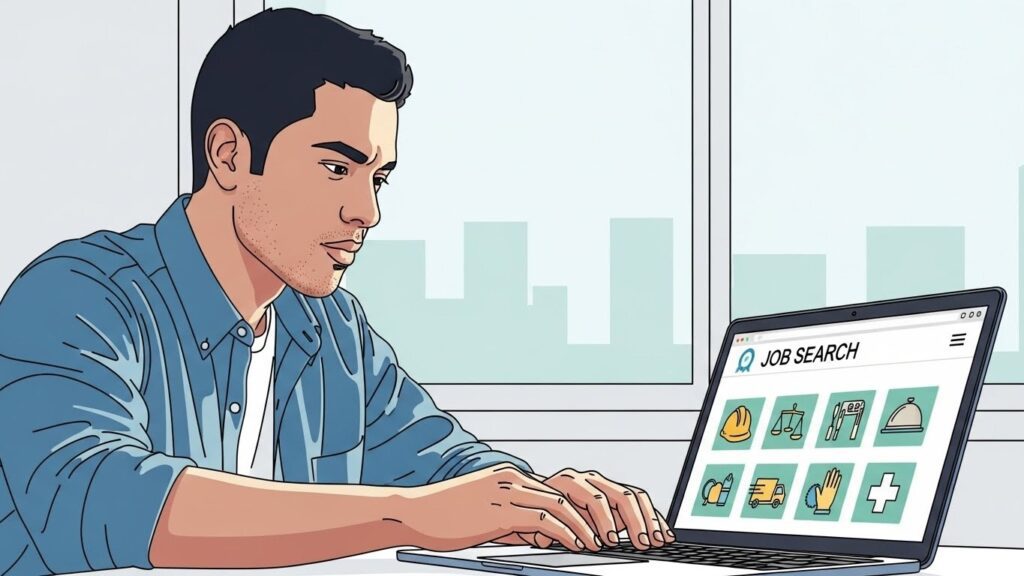 Consejos para latinos recién llegados a Estados Unidos - Latino buscando trabajo por internet en Estados Unidos