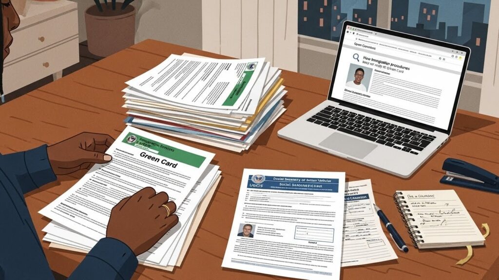 Consejos para latinos recién llegados a Estados Unidos - Inmigrante revisando documentos en USA