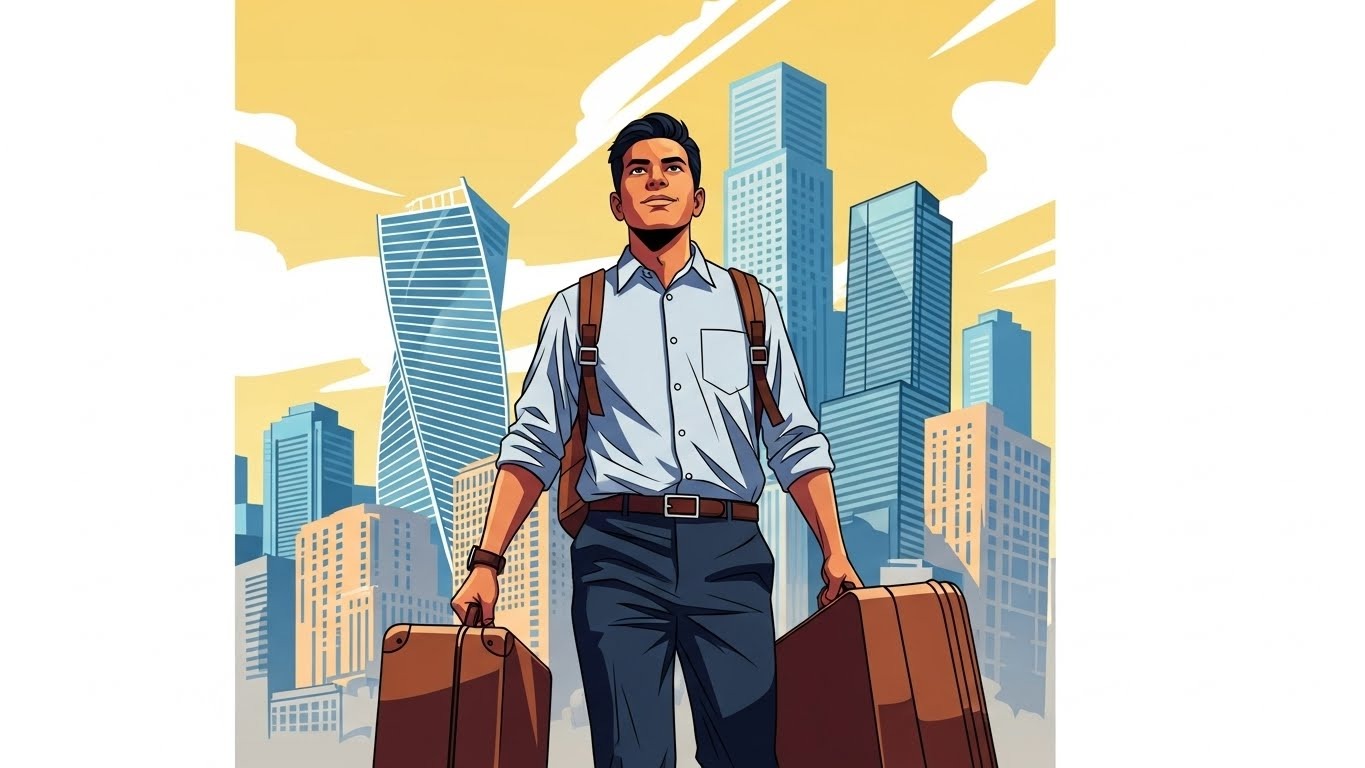 Consejos para latinos recién llegados a Estados Unidos - Latino recién llegado a Estados Unidos con maletas