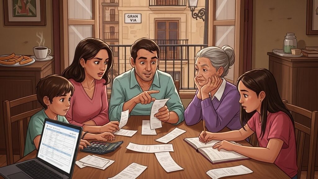 Costos reales de vivir en España para inmigrantes latinos - Familia latina revisando gastos mensuales en España