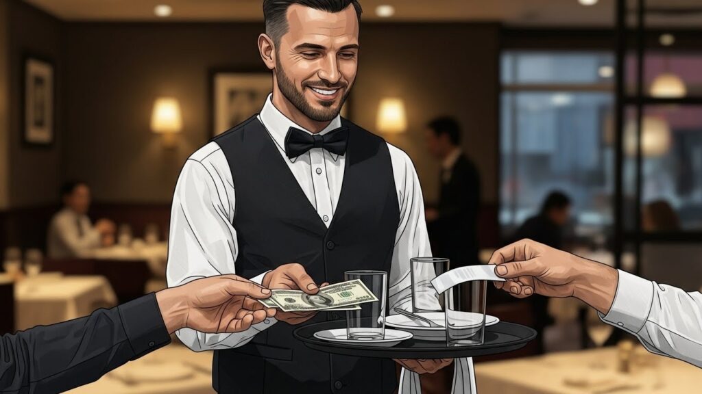 Costumbres de Estados Unidos que sorprenden a los latinos al llegar - Propinas en restaurantes estadounidenses, una costumbre que sorprende a muchos latinos.