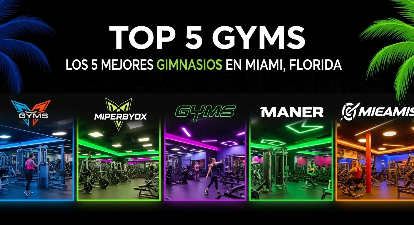 Los 5 Mejores Gimnasios en Miami, Florida. Pancarta. en español