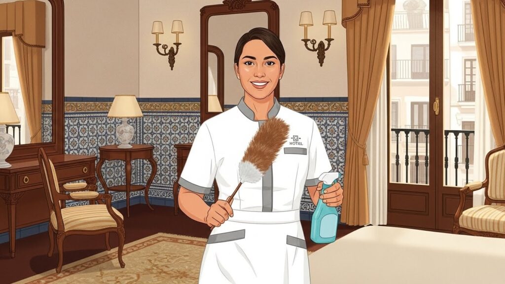 Trabajos para latinos en España sin experiencia - Latino realizando labores de limpieza en un hotel español