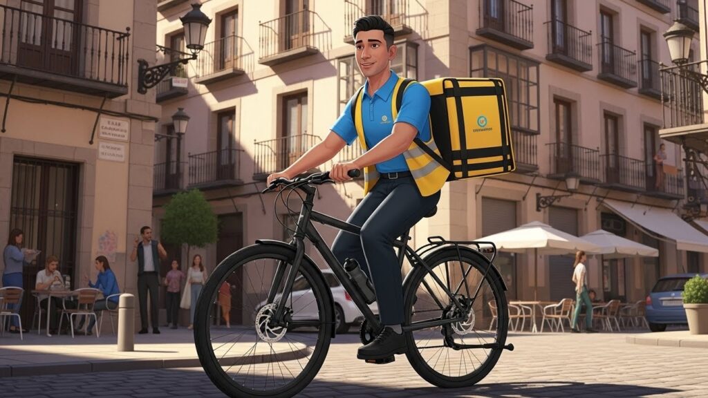 Trabajos para latinos en España sin experiencia - Repartidor latino en bicicleta por las calles de España