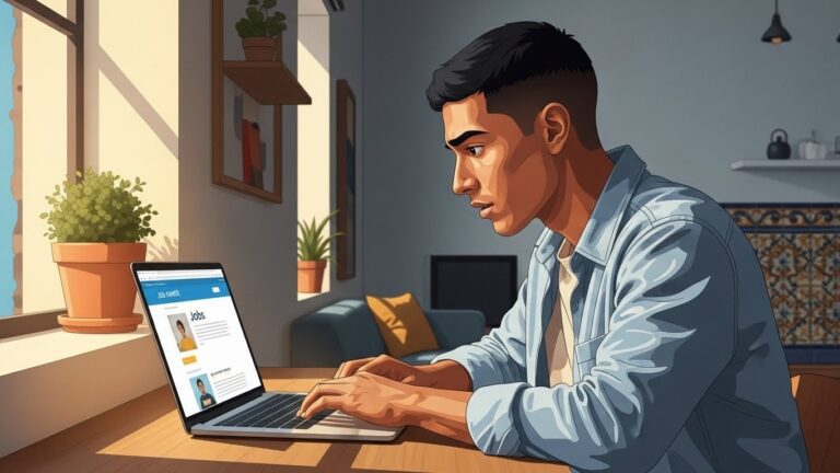 Trabajos para latinos en España sin experiencia - Latino buscando trabajo en España sin experiencia desde su laptop