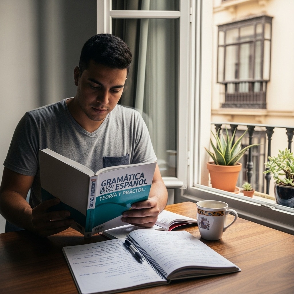 Cómo es vivir en España siendo latino - Joven latino estudiando español en su hogar en España