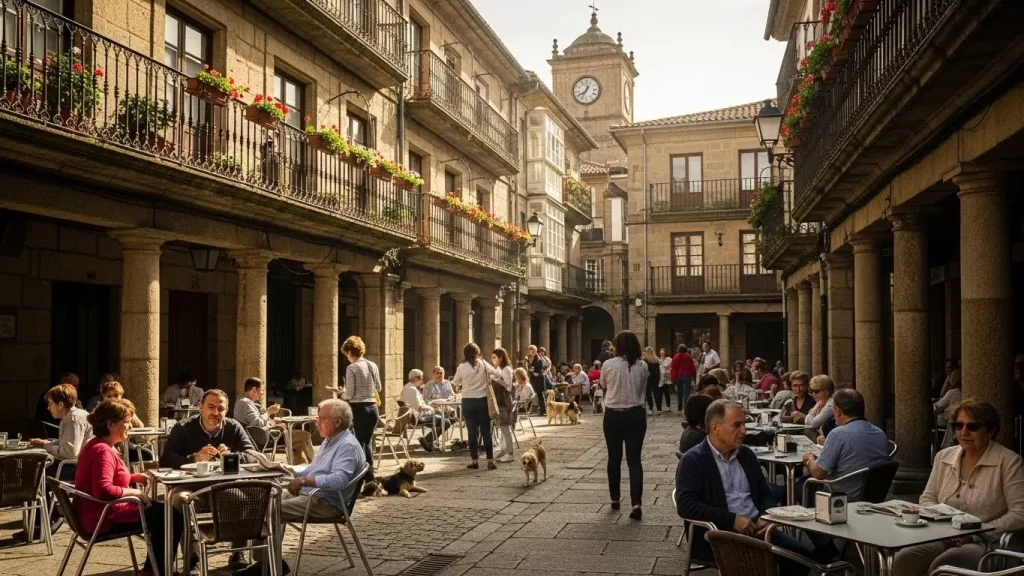 stilo de vida tranquilo y económico en una plaza de una provincia española.