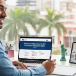 Interfaz de gestión financiera y operativa de una empresa estadounidense desde el extranjero.