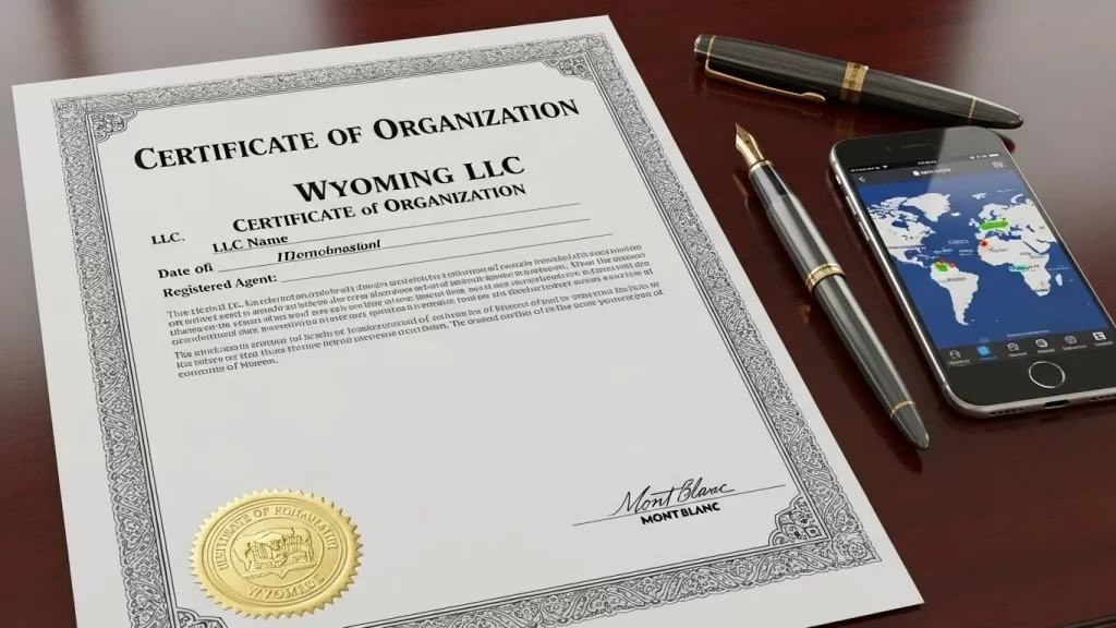 Documento oficial de registro de una LLC en el estado de Wyoming.