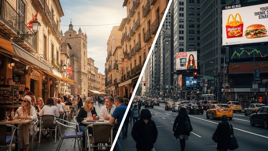 Es mejor la calidad de vida en España o en USA - Infografía comparando calidad de vida entre España y Estados Unidos.