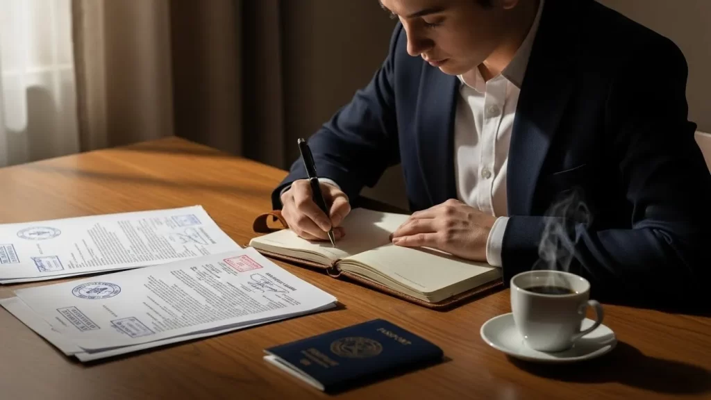 Solicitante de asilo documentando su historia cronológica para el proceso de inmigración en USA.