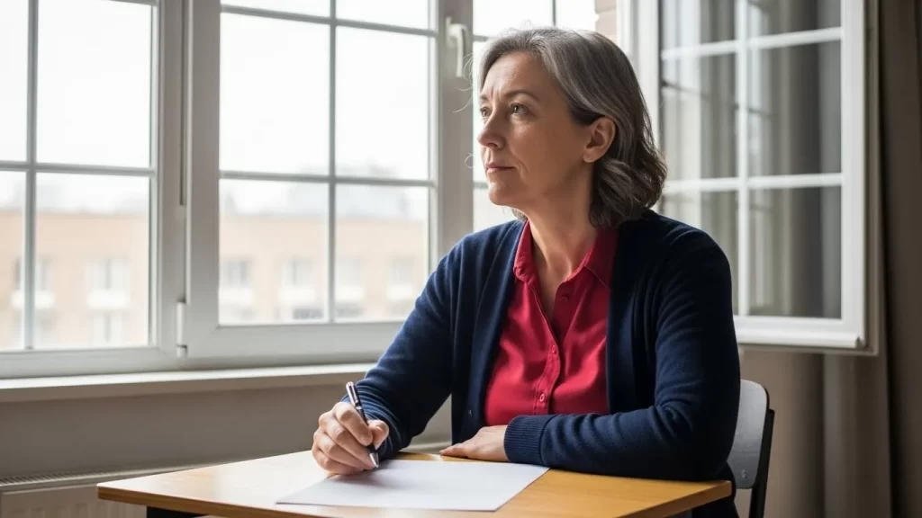 Solicitante de asilo en un momento de reflexión para redactar su historia de persecución de forma honesta.