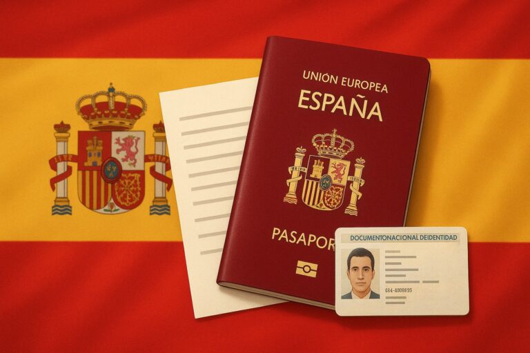 Guía para solicitar la nacionalidad española si eres latinoamericano - "Ilustración realista de un pasaporte español y documentos oficiales para solicitar la nacionalidad."