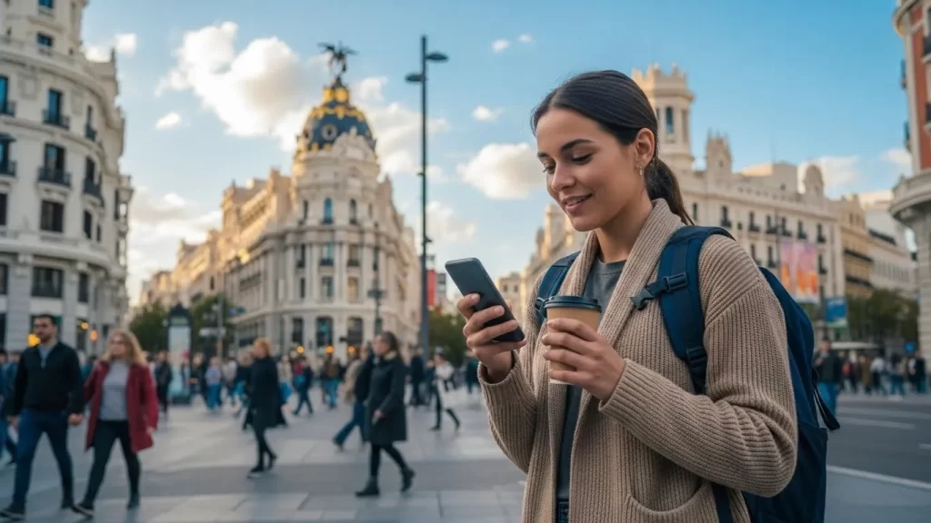 Extranjero buscando oportunidades laborales en España a través de aplicaciones móviles.
