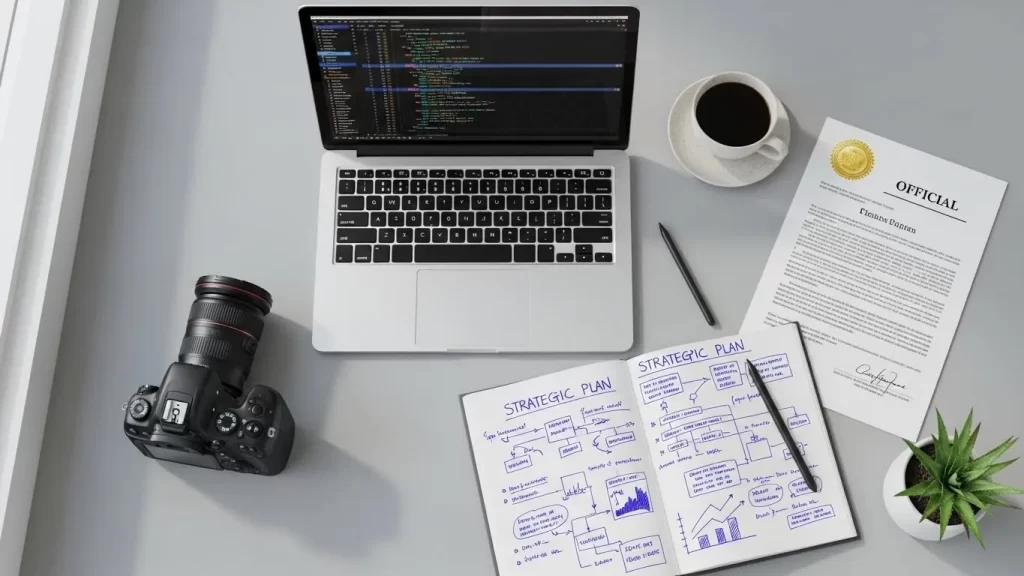  Elementos de trabajo de un profesional con habilidades extraordinarias preparando su caso migratorio.