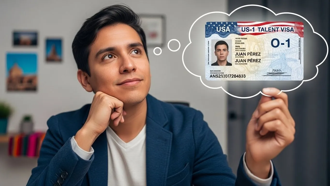 persona latina pensando e imaginándose con su visa en la mano