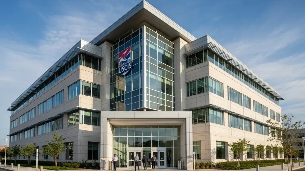 Llegada a las oficinas de USCIS para la cita de residencia.