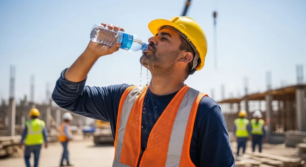 resistencia y energía en el trabajo - trabajador hidratandose 