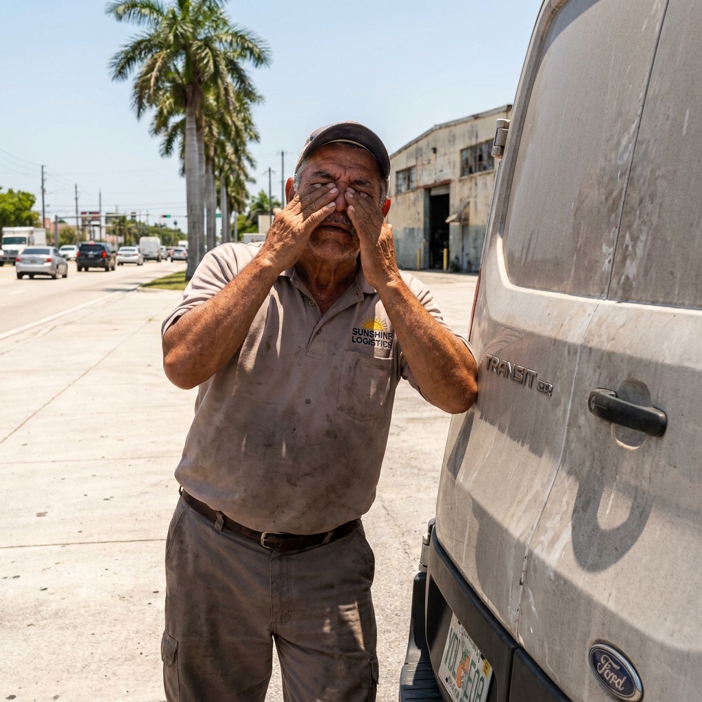 Conductor de camion sufriendo de cansancio cronico hombres trabajadores en el turno