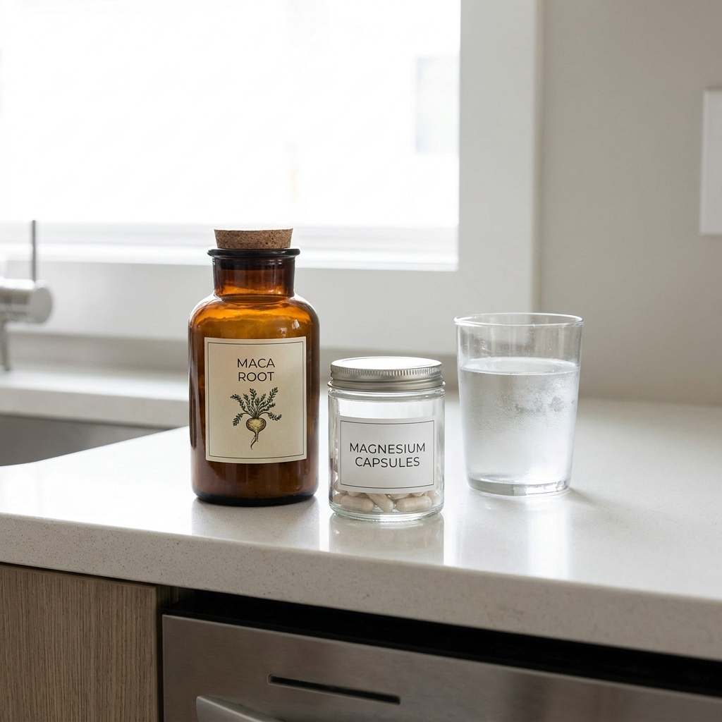 Suplementos naturales de maca y magnesio para recuperar el vigor masculino