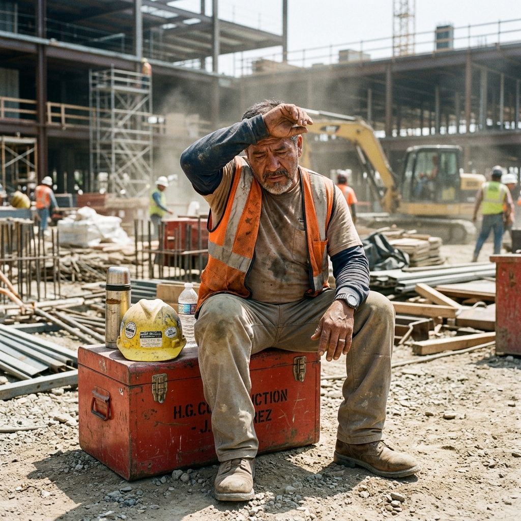 Trabajador latino cansado en el camello sufriendo de estres y cortisol alto
