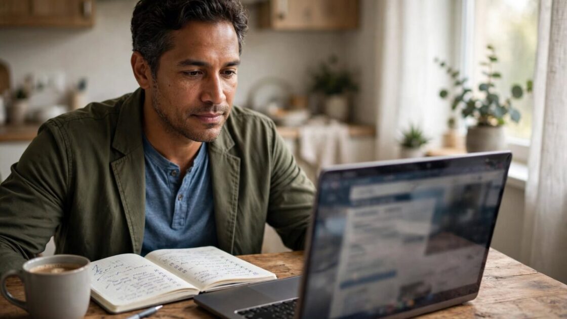 Hombre evaluando un trabajo que le permita tener equilibrio entre vida laboral y personal