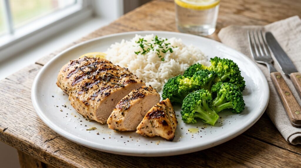 Almuerzo limpio y equilibrado rico en proteínas para el desarrollo muscular.