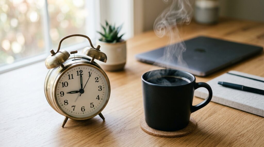 Café negro sin azúcar consumido durante las horas de ayuno matutino para enfoque mental.