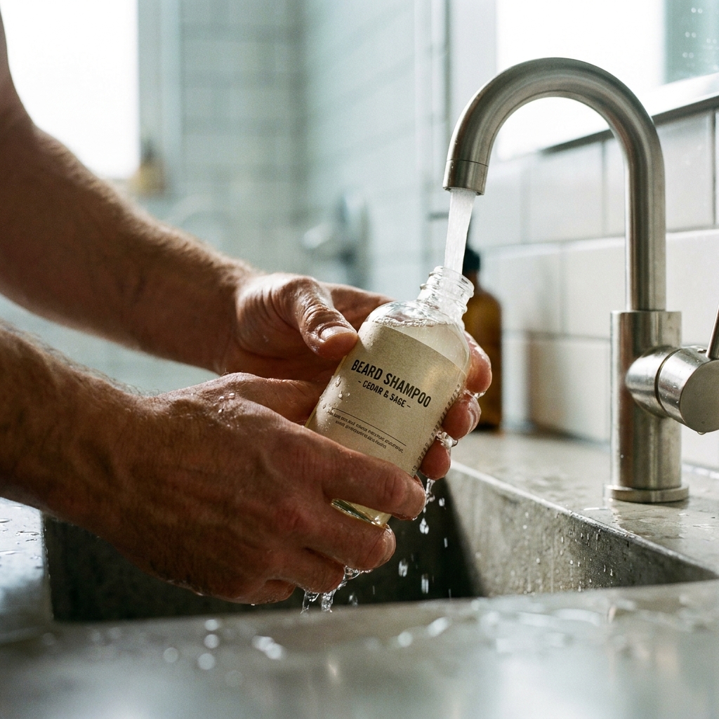 Champú específico para el cuidado y lavado correcto para mantener la barba bien arreglada y saludable.