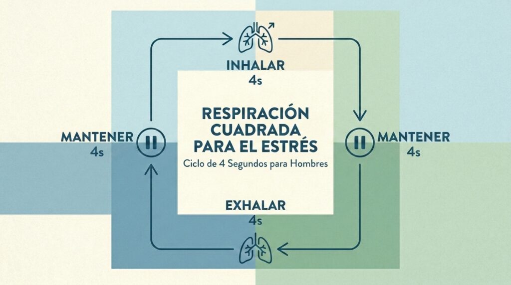 Diagrama explicativo del método de respiración en caja para calmar el sistema nervioso.