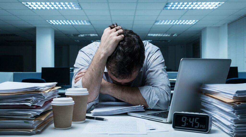 El estrés laboral crónico eleva el cortisol y destruye la testosterona masculina.