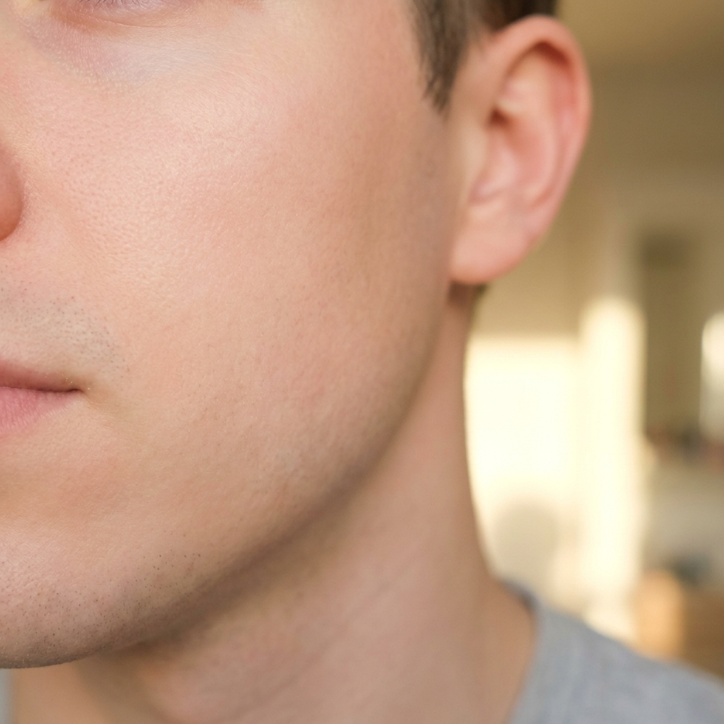Piel masculina saludable y libre de vellos encarnados gracias al cuidado continuo.