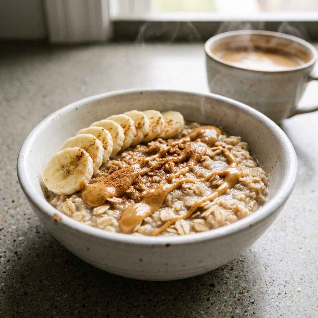Tazón de avena con frutas, una fuente de carbohidratos complejos ideal para tener energía y entrenar pesado.