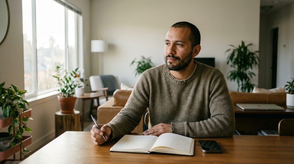 Hombre organizando su rutina para separar el trabajo de su tiempo personal