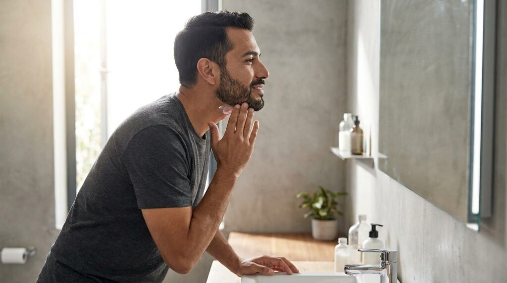 Hombre cuidando la piel debajo de la barba