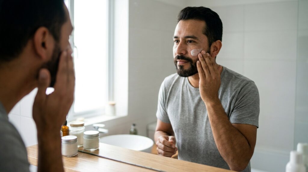 Hombre incorporando la exfoliación facial a su rutina de cuidado