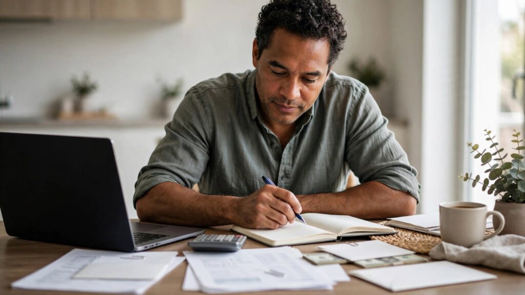 Hombre revisando sus finanzas antes de renunciar a su trabajo